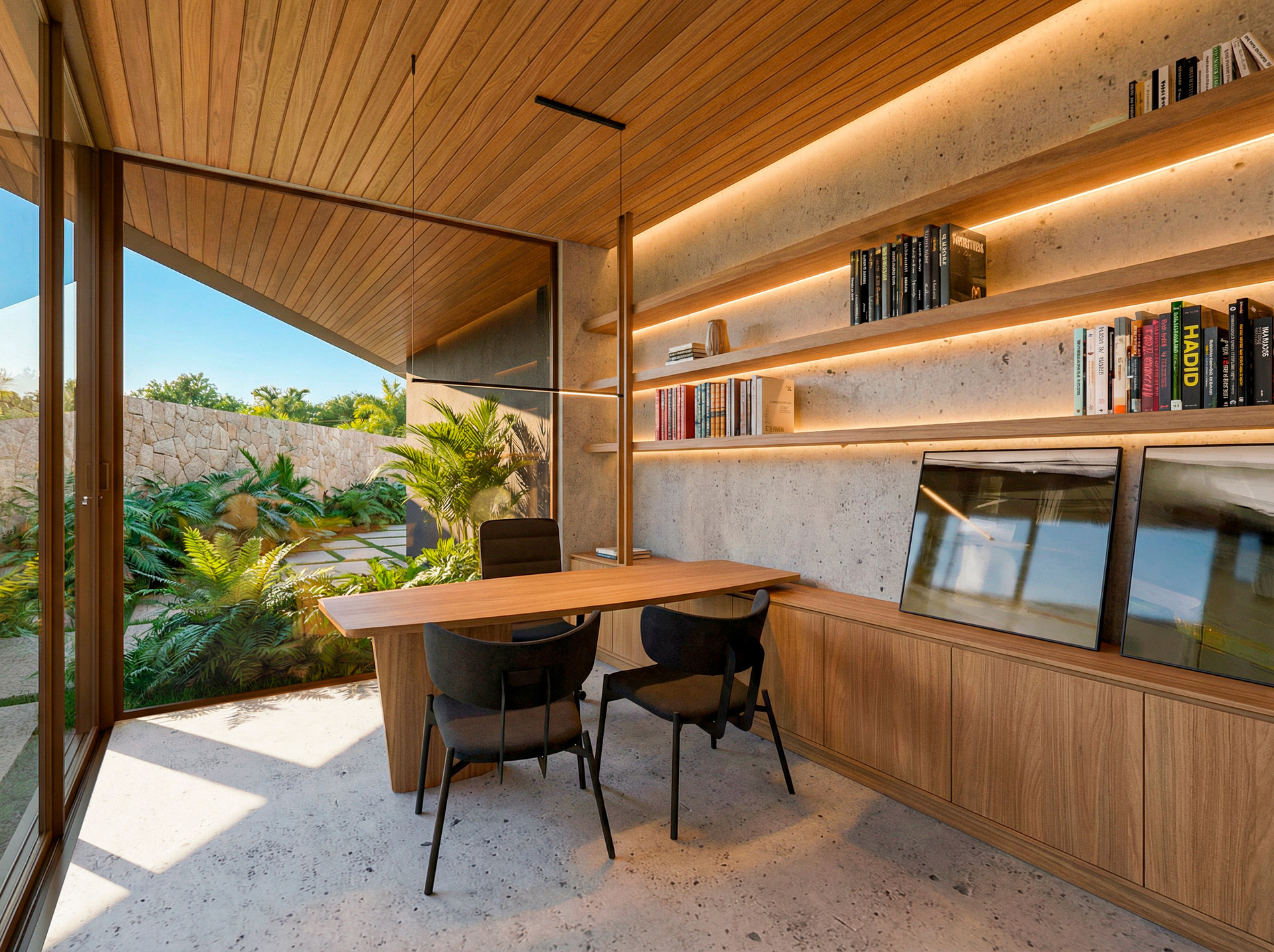 Escritório com vista para o jardim