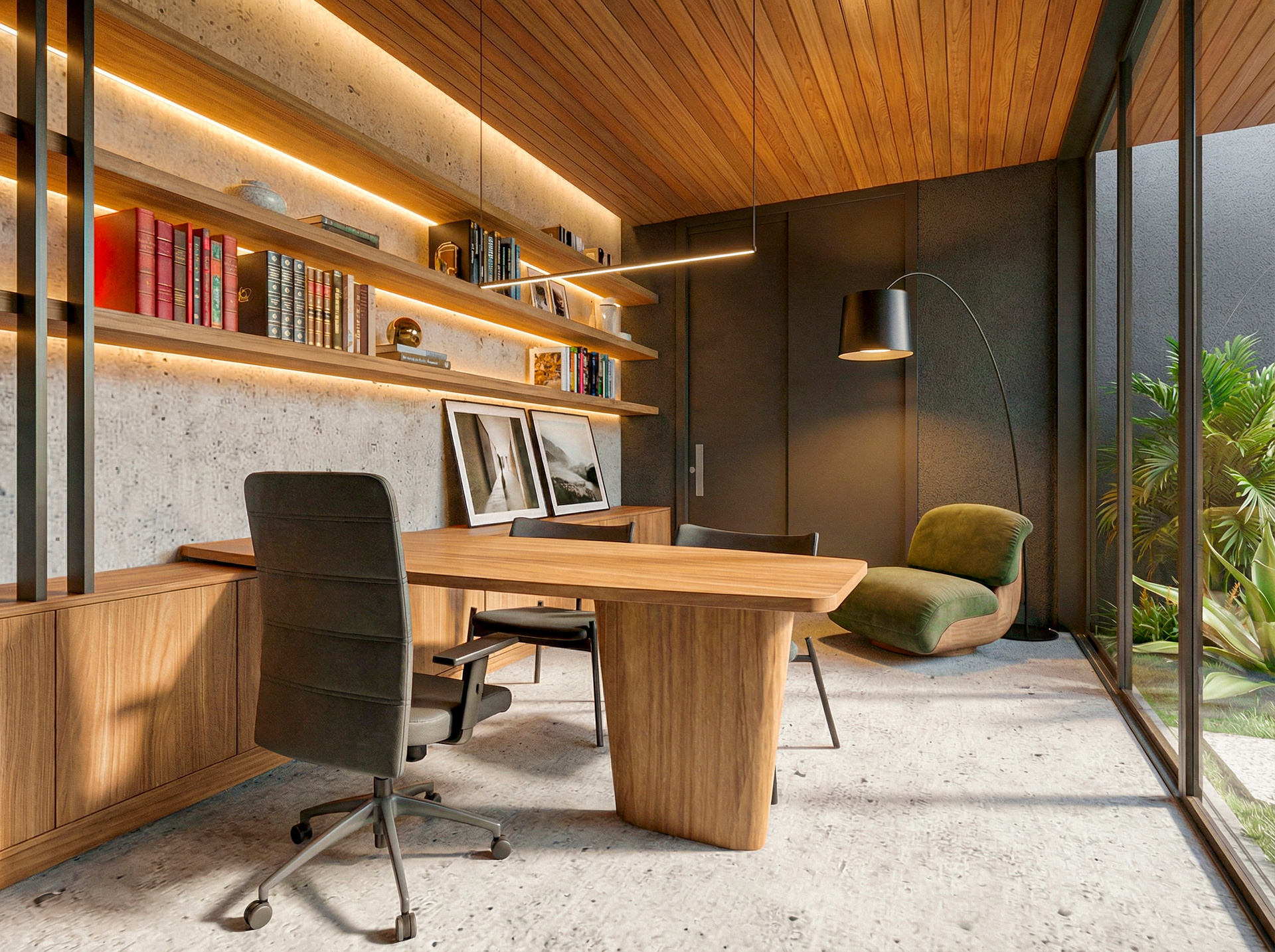 Home office com biblioteca